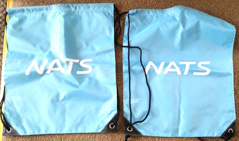 image for Qty 2 New Drawstring Sports Gym Bag "NATS" Blue Drawstring Backpack, Ltd. Edt