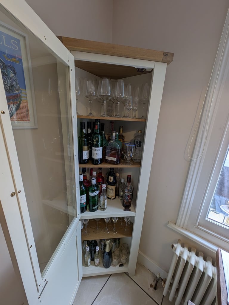 Corner cupboard (drinks cabinet), wood, cream colour