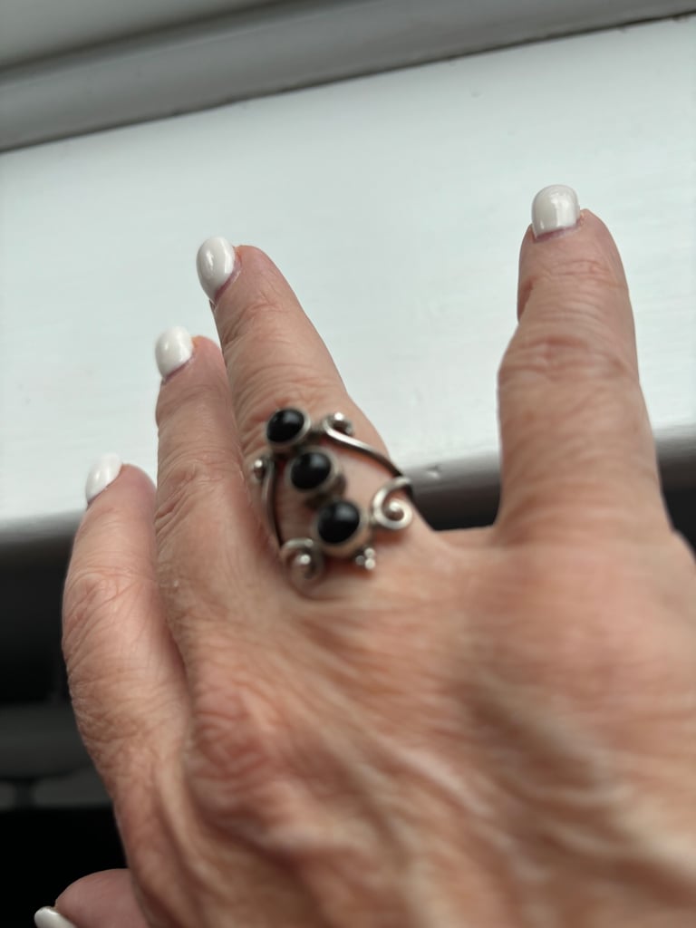 Silver plated ring with black onyx stones