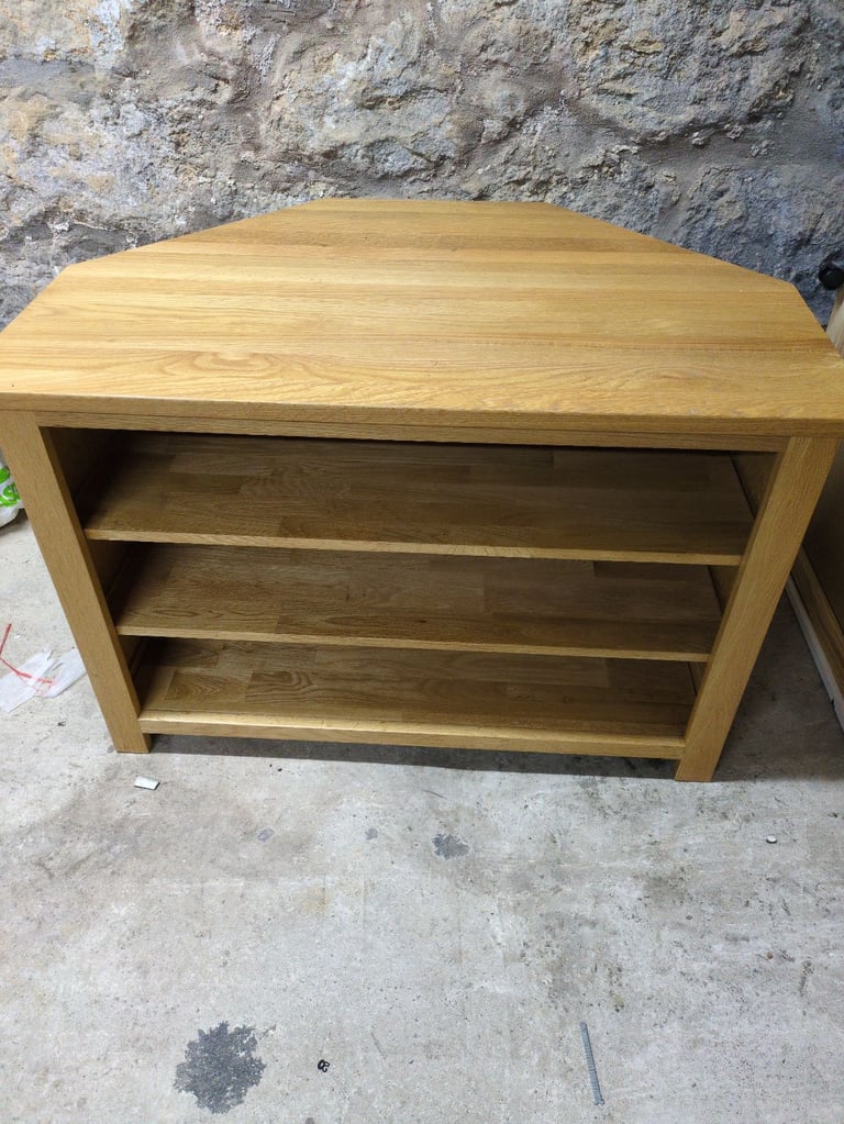 Solid oak corner TV unit 