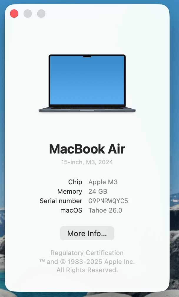 Apple Macbook Air 15-inch M3, 24GB RAM, 512GB SSD, Midnight - Warranty