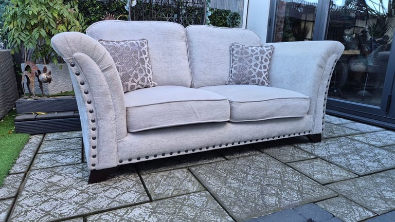 Two beautiful cream plush velvet 3-seater sofas
