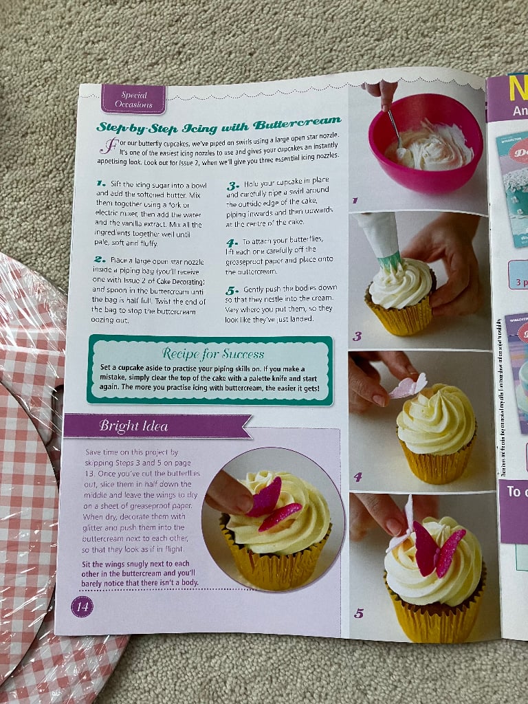 Baking: Mini cupcake trays, Cake decorating booklet and 2 tier cupcake stand. 