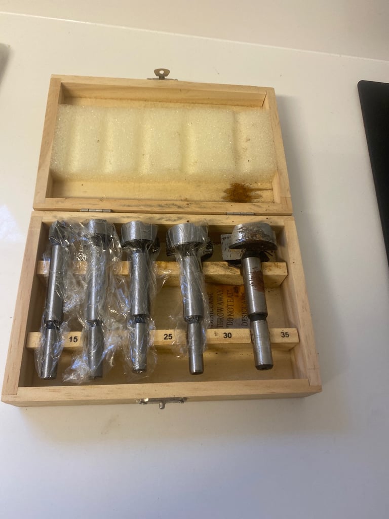 Woodworking drill bits in box