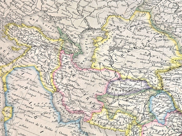 1850 Antique Victorian Large Atlas Engraved Map Asia Continent (French) Beautiful Details 56x46.5 cm