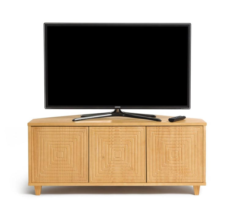 Habitat Grooved Storage 3 Door Corner TV Unit - Light Wood