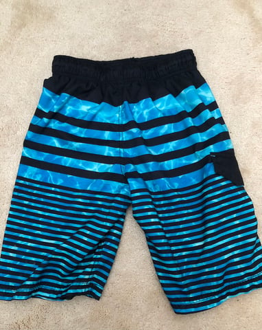 Boys blue and black striped bathing suit