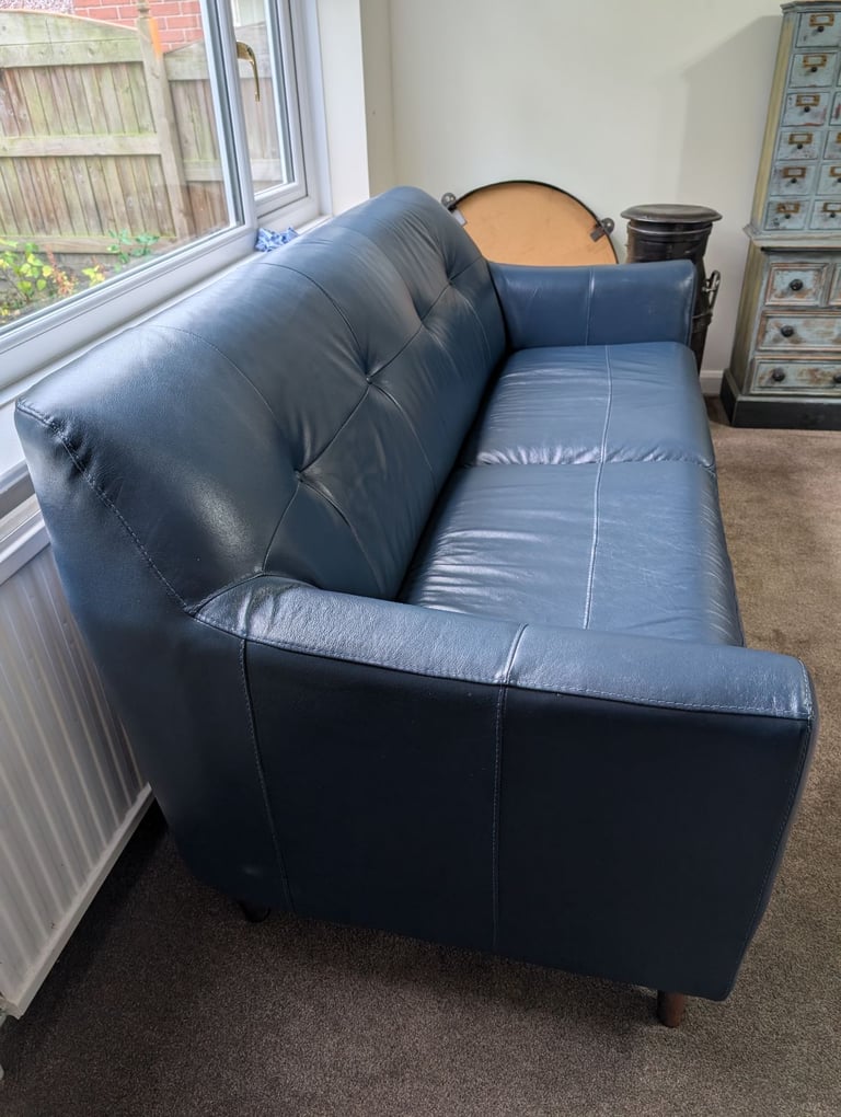 2 X modern leather sofas in blue