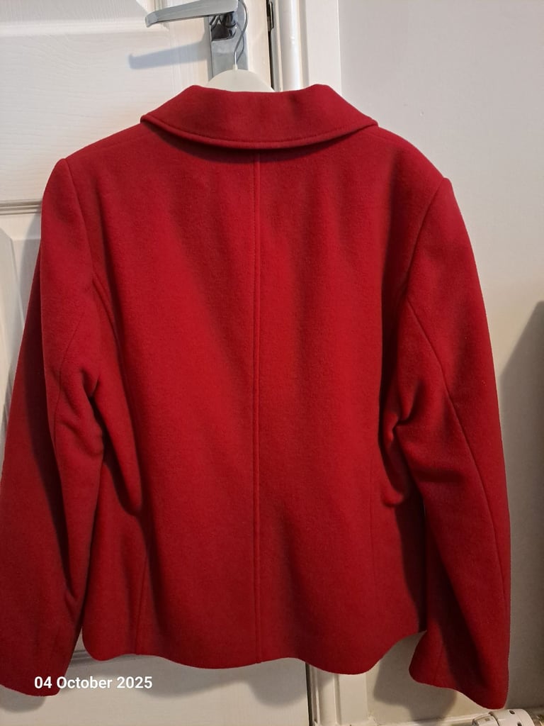 Marks and spencer red wool mix. 5% cashmere short jacket,  size 14