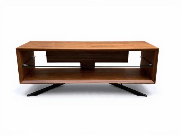 image for Modern wooden TV stand with glass shelve 