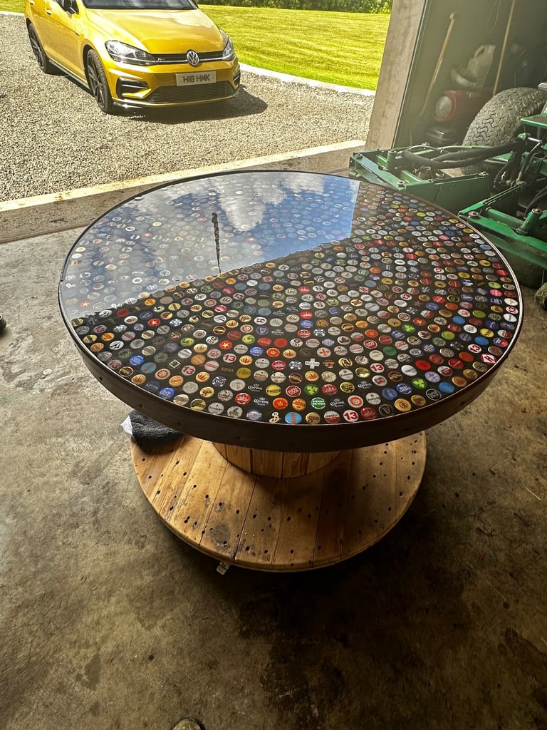 Beer bottle top resin table 