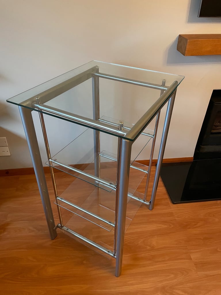 image for Glass Metal Grey Shelves Display Unit Shelf Stand