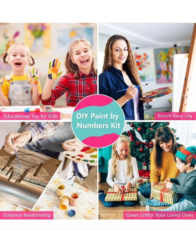 Painting By Numbers Craft DIY Paint On Canvas Brushes & Acrylic Pigment 16”x20”