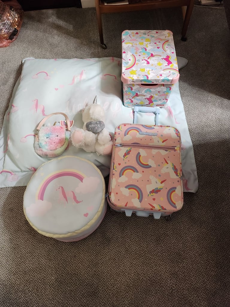 image for Unicorn bundle beanbag reversible , pouffe , bag ,unicorn, case and storage boxe
