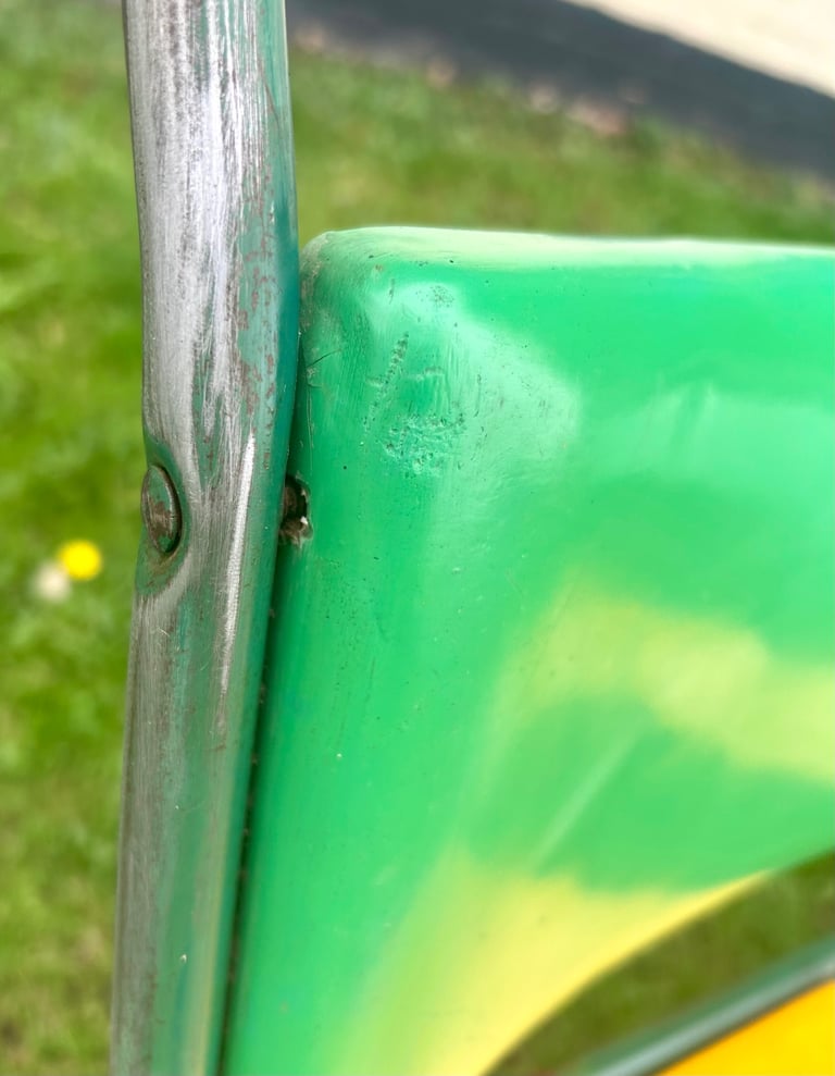 Yellow stacking vintage chairs antique dining kitchen industrial restaurant retro seating cafe