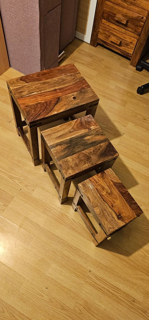 Solid Sheesham Wood Nest of 3 Tables