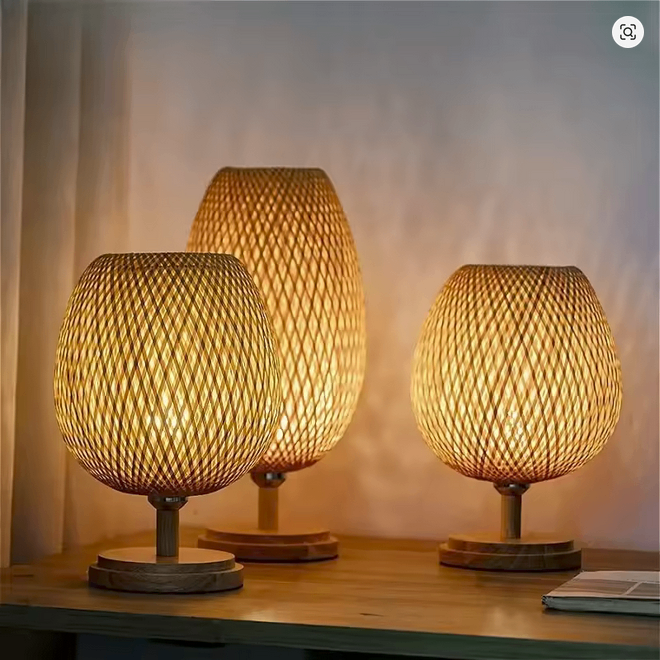 image for Bamboo Table Lamp, just like IKEA Boja, 48cm, E27 Lightbulb, Ambient Lighting, Woven Dresser Lamp