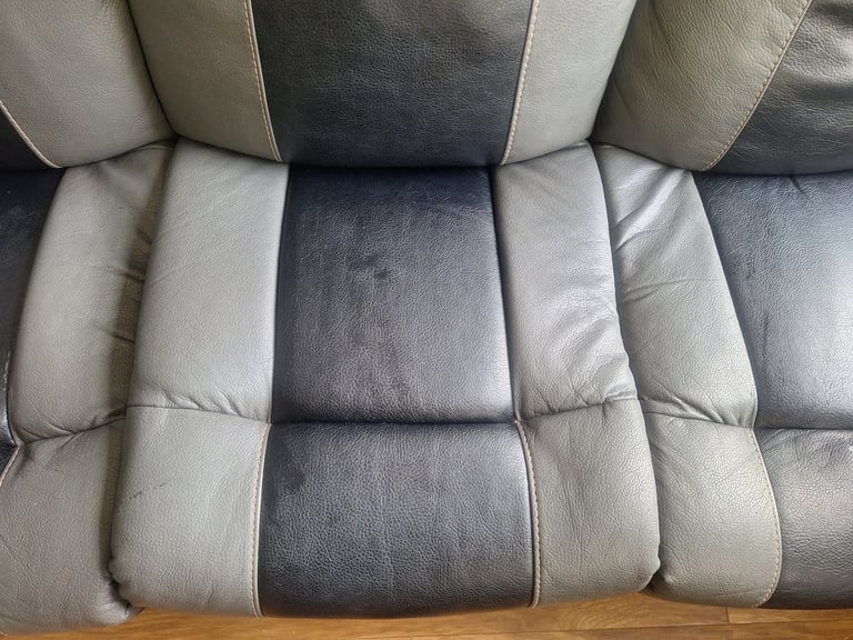 Grey and Black Leather 3 seater 2 length recliner sofa