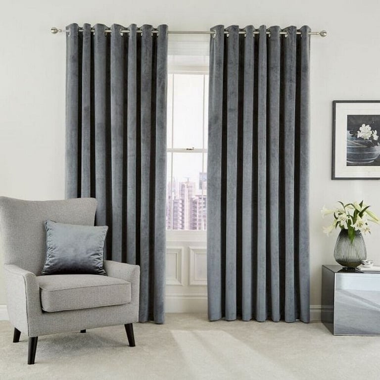 £50 OFF: Escala Steel Lined Velvet Curtains 66 x 54 inches New