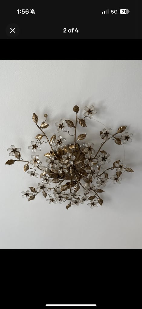 Beautiful Antique Italian Hollywood Regency Crystal Glass Chandelier 1950s–1960s