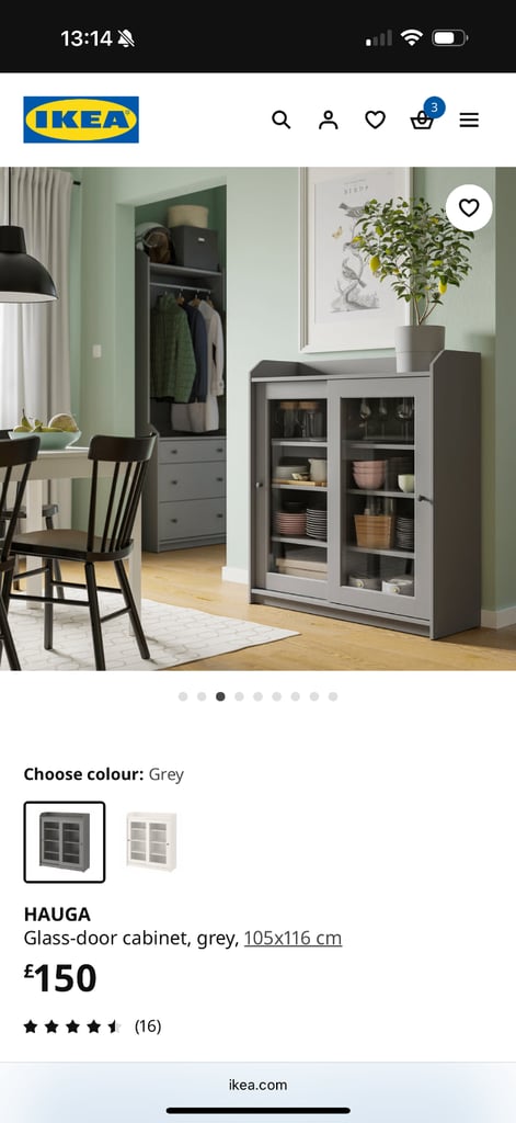 image for Ikea HAUGA Glass-door cabinet, grey, 105x116 cm Great Condition