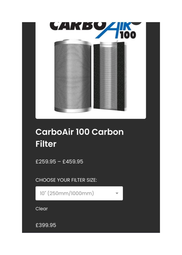 image for Carbon filter - 10inch 12inch 13inch grow hydro hydroponics gavita