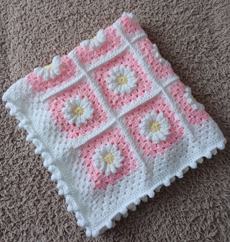 Daisy Crochet Baby Blanket - New & Handmade