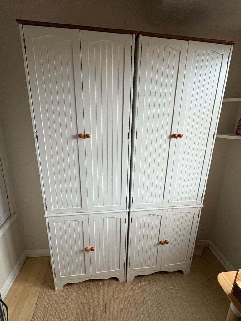 image for 2x Slim Cupboards with shelves - White