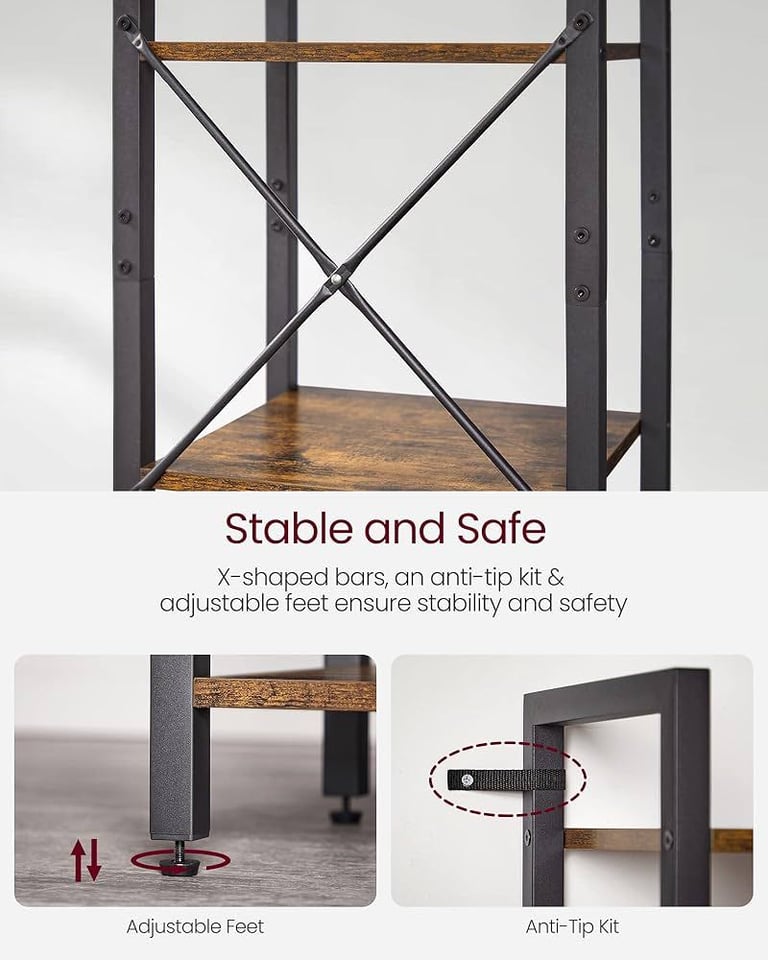 VASAGLE 6-Tier Rustic Brown & Black Bookshelf – Brand New