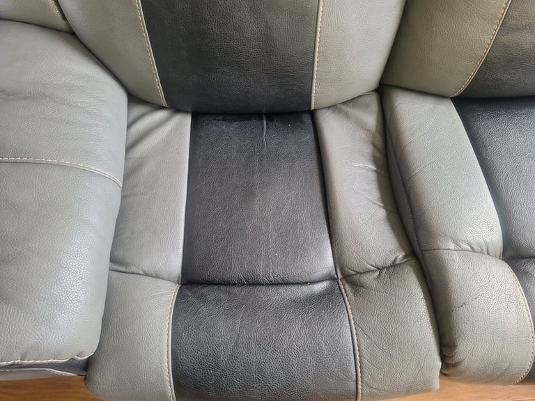 Grey and Black Leather 3 seater 2 length recliner sofa
