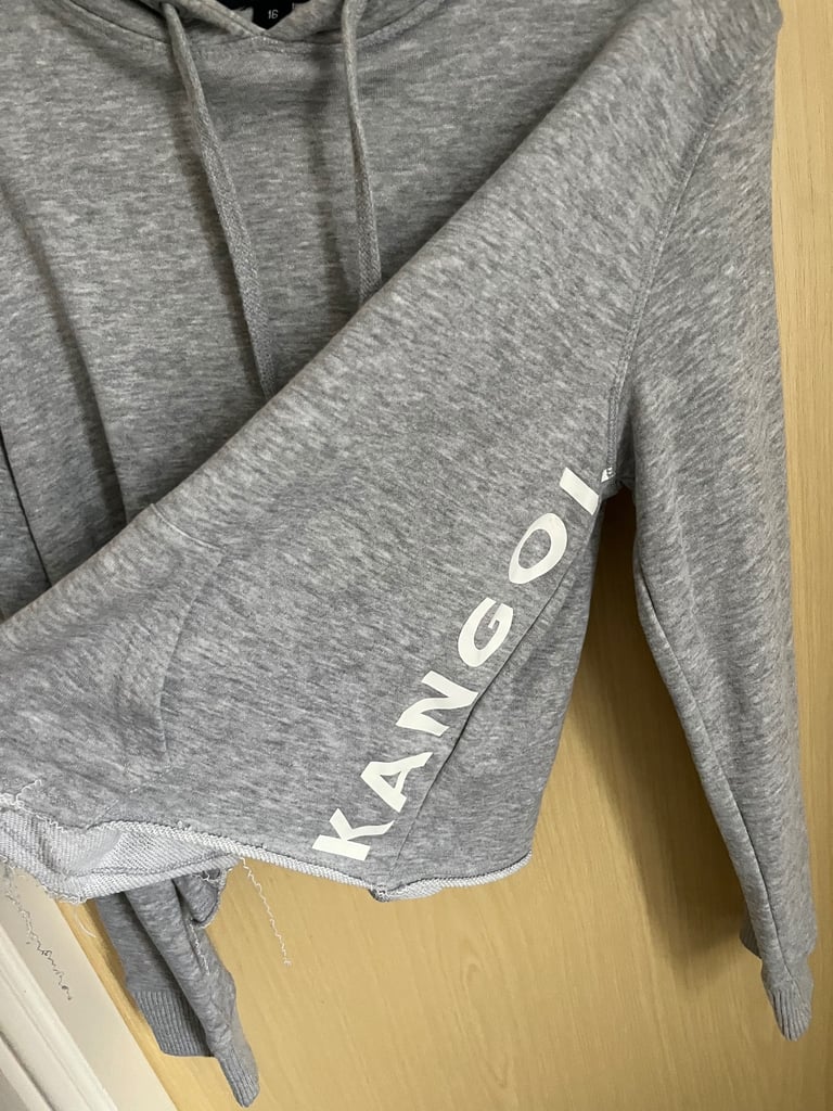 KANGOL GREY FRAYED HEM HOODIE SIZE 16
