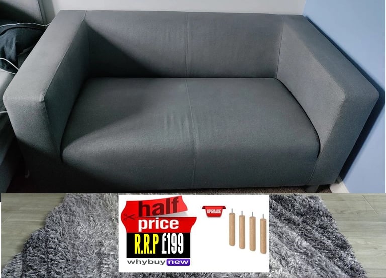 RRP:£199 IKEA KLIPPAN COMPACT SMALL TWO SEAT SOFA FLACKARP GREY LONDON DELIVERY (STUDIOS/BEDROOMS)