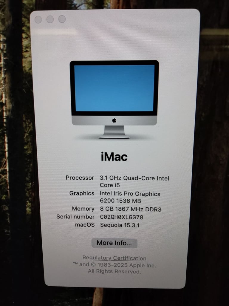 **APPLE IMAC 21.5" 4K - macOS SEQUOIA - 3.1 GHZ I5 - 1TB SSD - 8GB RAM - 2015**