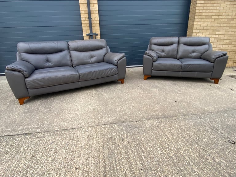 image for Grey leather sofas DELIVERY AVAILABLE 