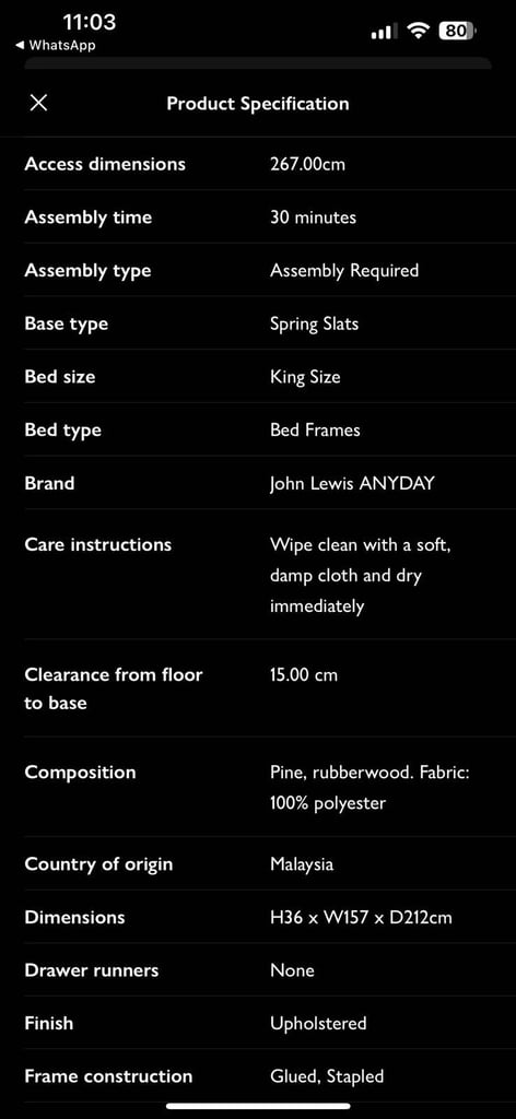 John Lewis King Size Bed Frame