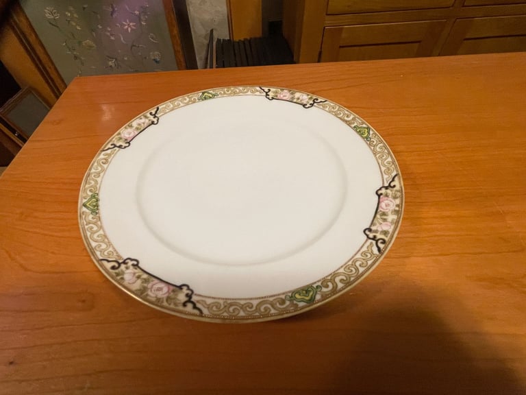 Dessert Plate(or Side)Antique, Hand Painted Nippon Moriage ware, gold beaded, Pink roses