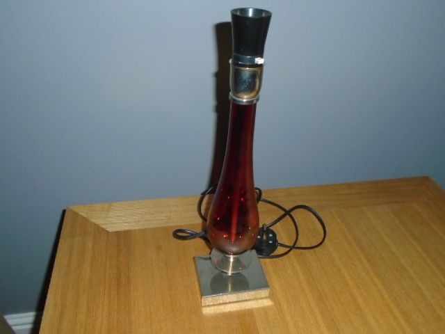 Vintage Ruby Coloured Glass & Metal Table Lamp