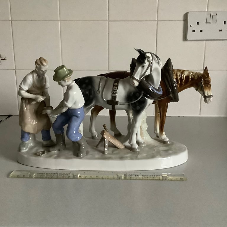 image for Large Vintage Farrier & Horses Figurine 