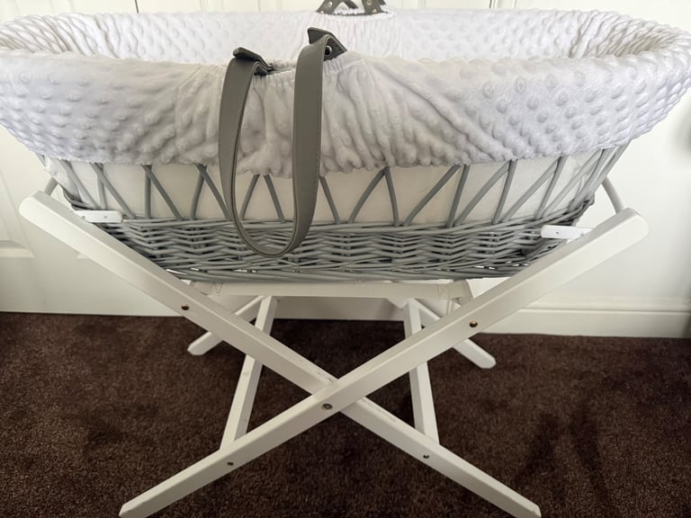 image for White and Grey Moses Basket with stand