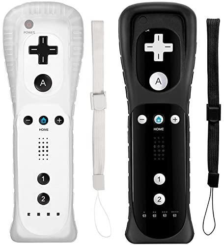 Wii Controller 2 Pack - Wii Remote with Silicone Case and Wrist Strap (black+white)