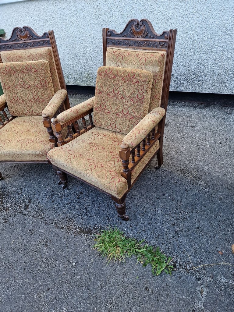 Vintage Victorian gothic  inlaid chairs set of 2