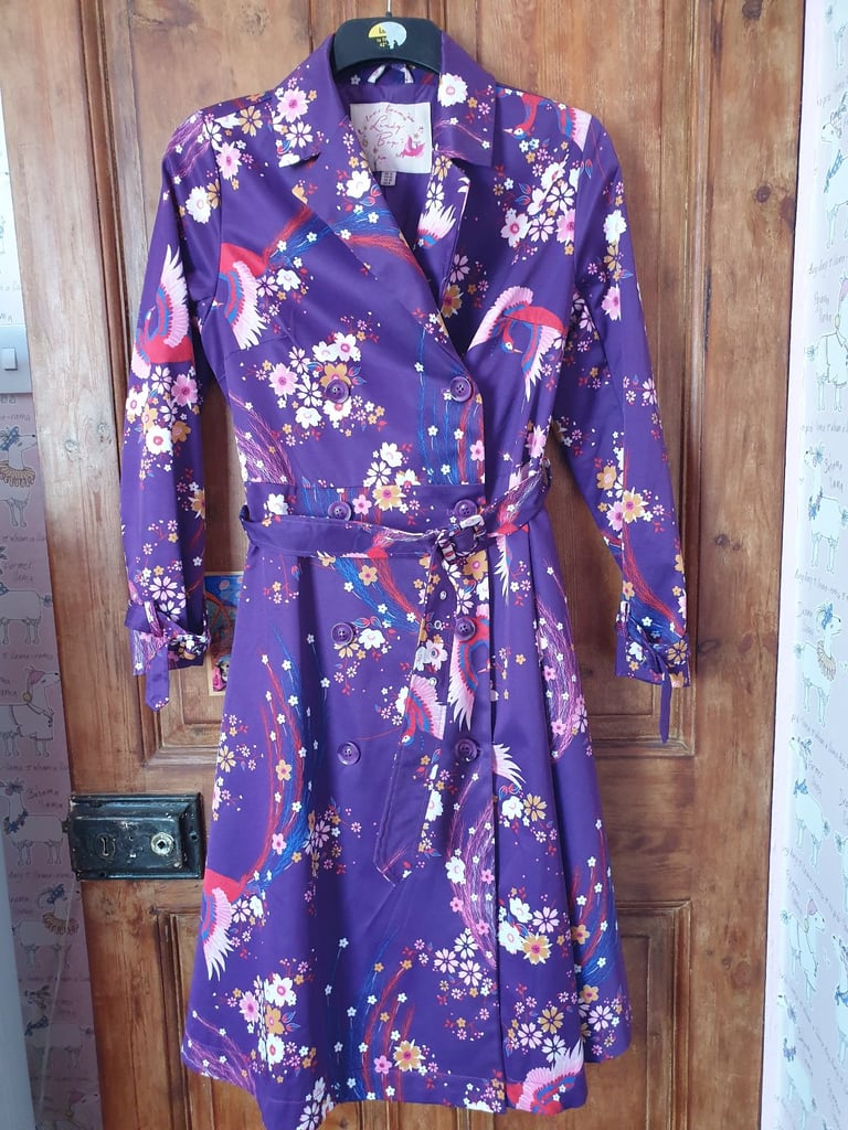 image for Ladies Lindy Bop purple floral coat, 50's flared style.