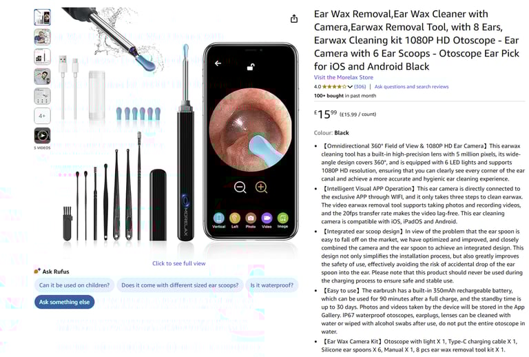 image for Earwax Removal Tool, with 8 Ears, Earwax Cleaning kit 1080P HD Otoscope|| Brand new 50% off price 