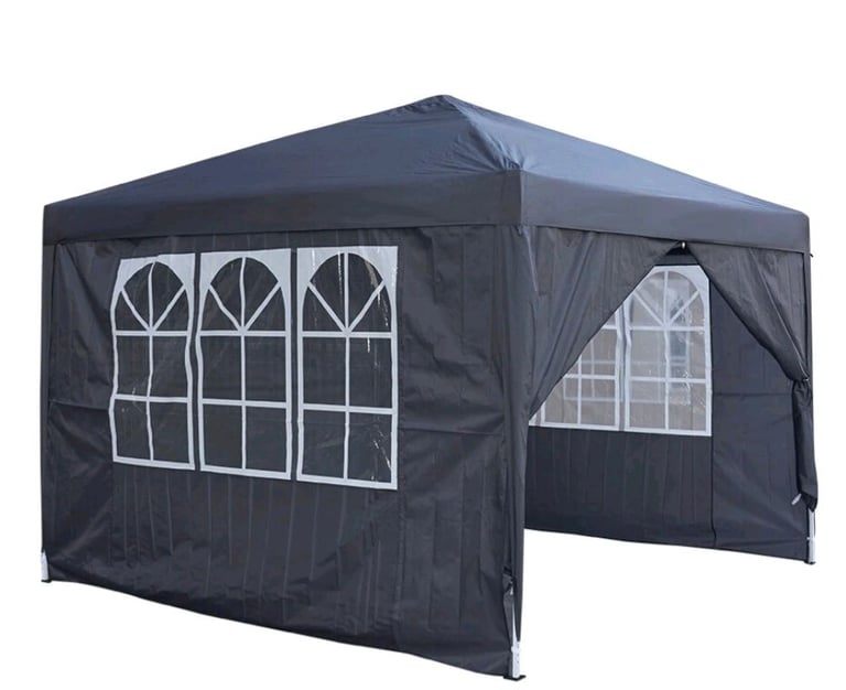 image for New 3x3 Waterproof Grey Pop Up Garden Gazebo Marquee Awning Tent With Four Sides 