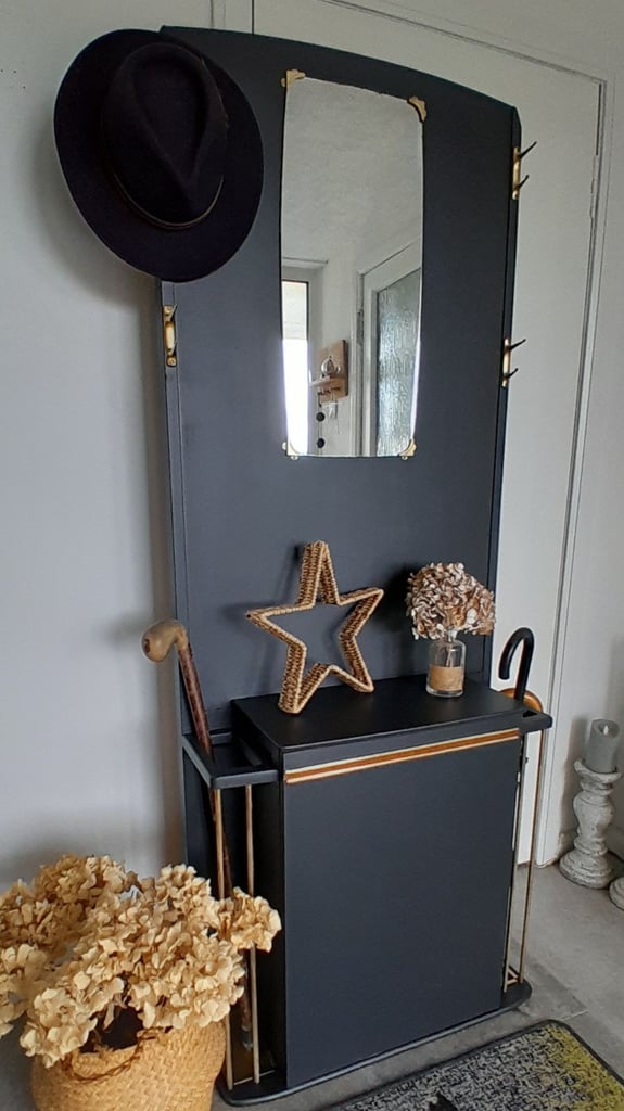 Vintage hall stand, mirror console table, retro hat stand dresser