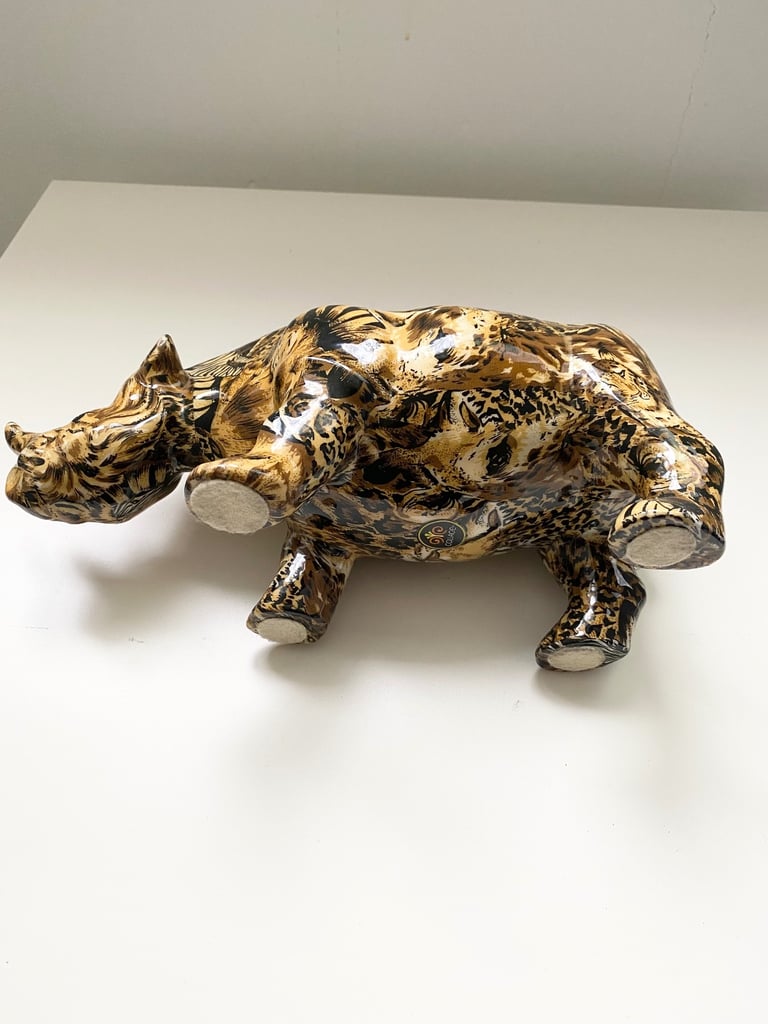 Two Large Ornamental Artworks /Collage Safari print Rhino & Alligator