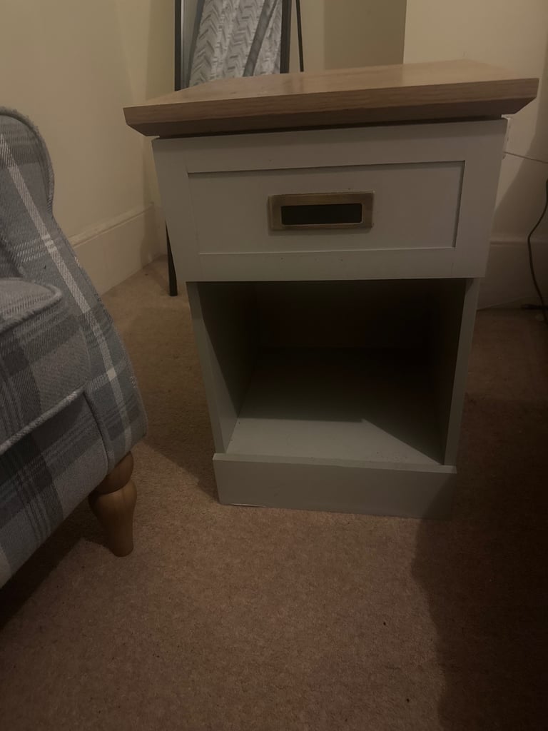 Two grey bedside tables