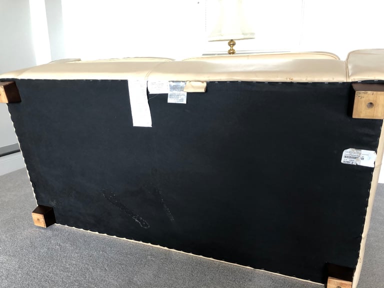 High quality leather settee, sofa, cream, 193cm, two seater