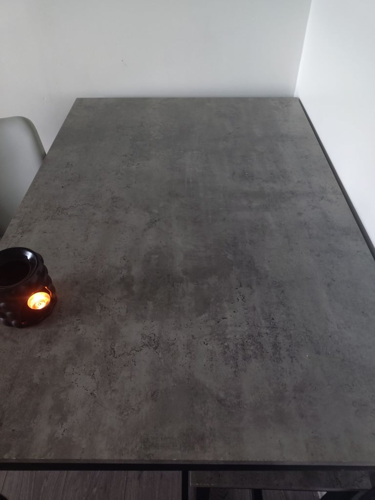 Dining table 2 chairs and a bench grey concrete affect