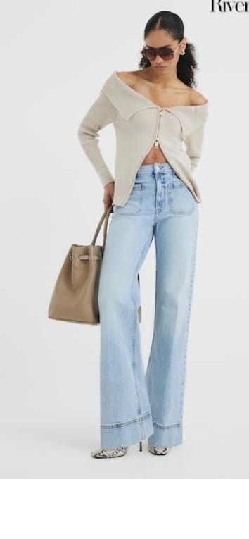 image for Ladies river island high rise blue wide leg  jeans 